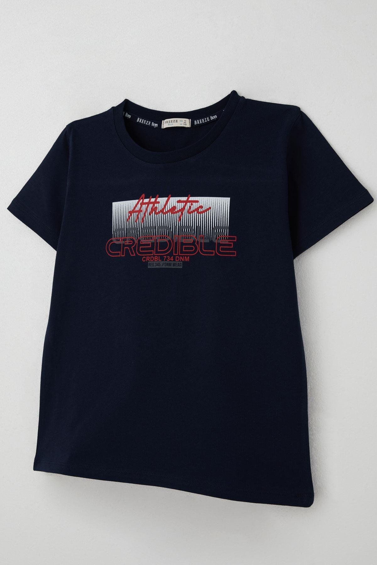 Breeze Erkek Çocuk Tişört Yazı Baskılı Sırt Kısmı Baskı Detaylı Lacivert (10-16 Yaş)
