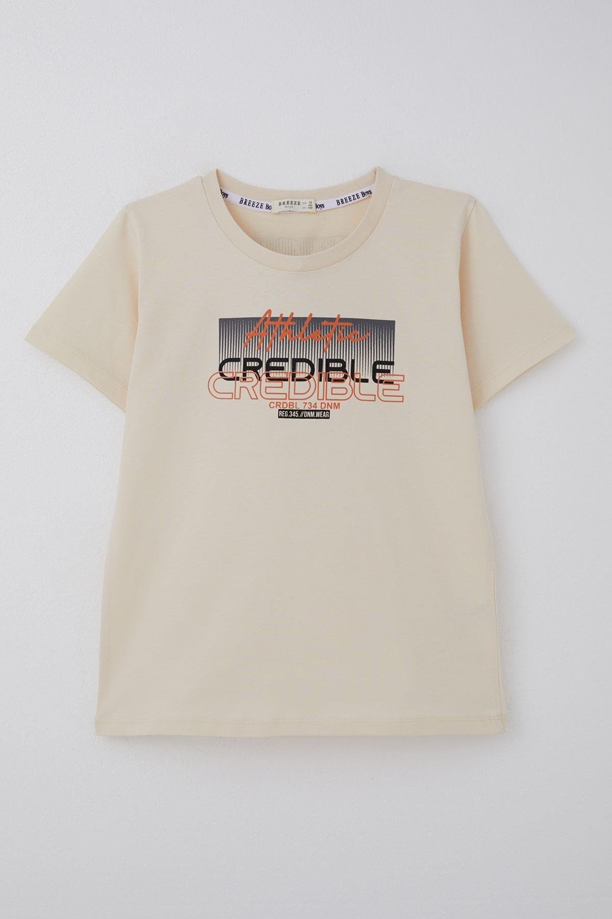 Breeze Erkek Çocuk Tişört Yazı Baskılı Sırt Kısmı Baskı Detaylı Krem (10-16 Yaş)