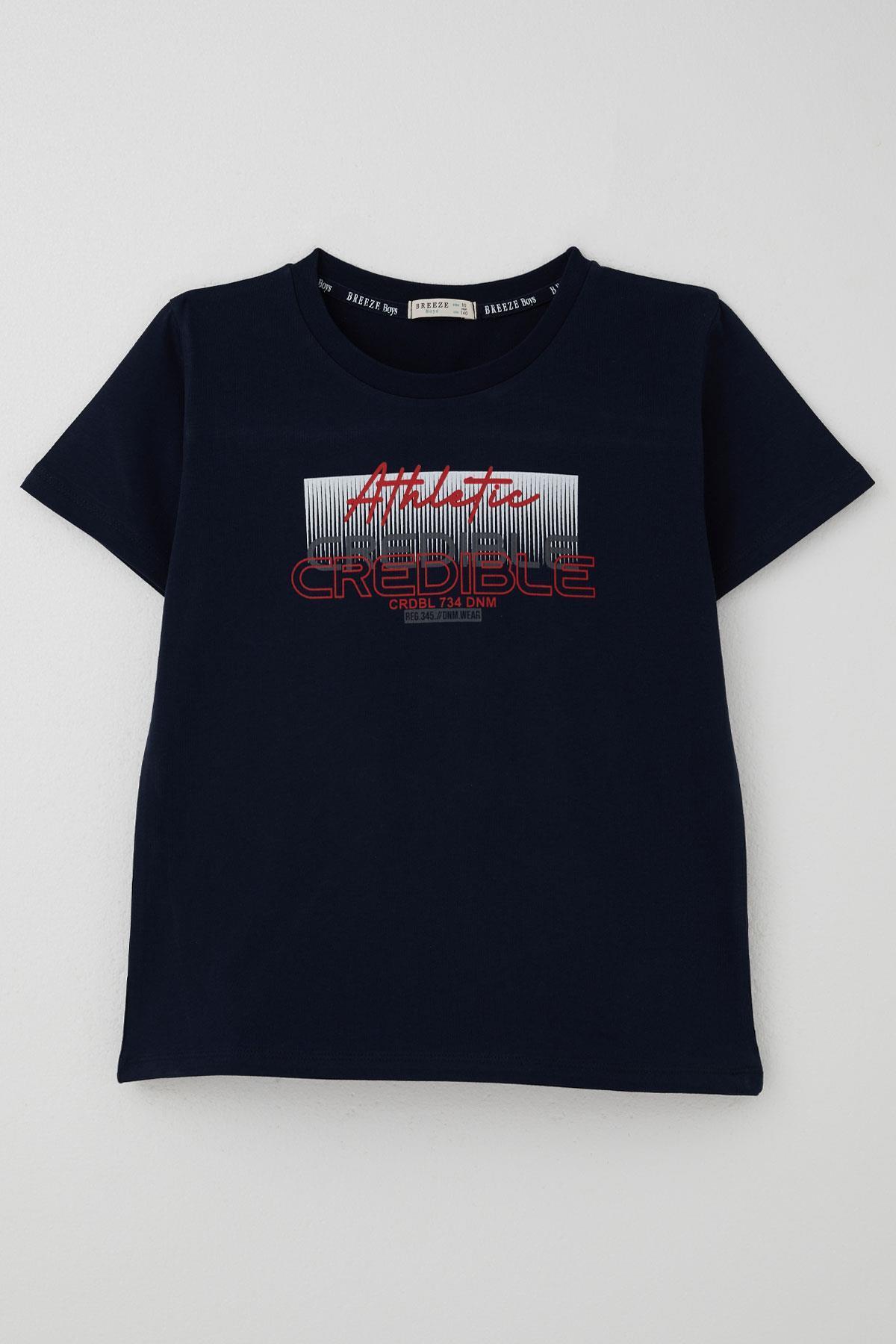 Breeze Erkek Çocuk Tişört Yazı Baskılı Sırt Kısmı Baskı Detaylı Lacivert (10-16 Yaş)