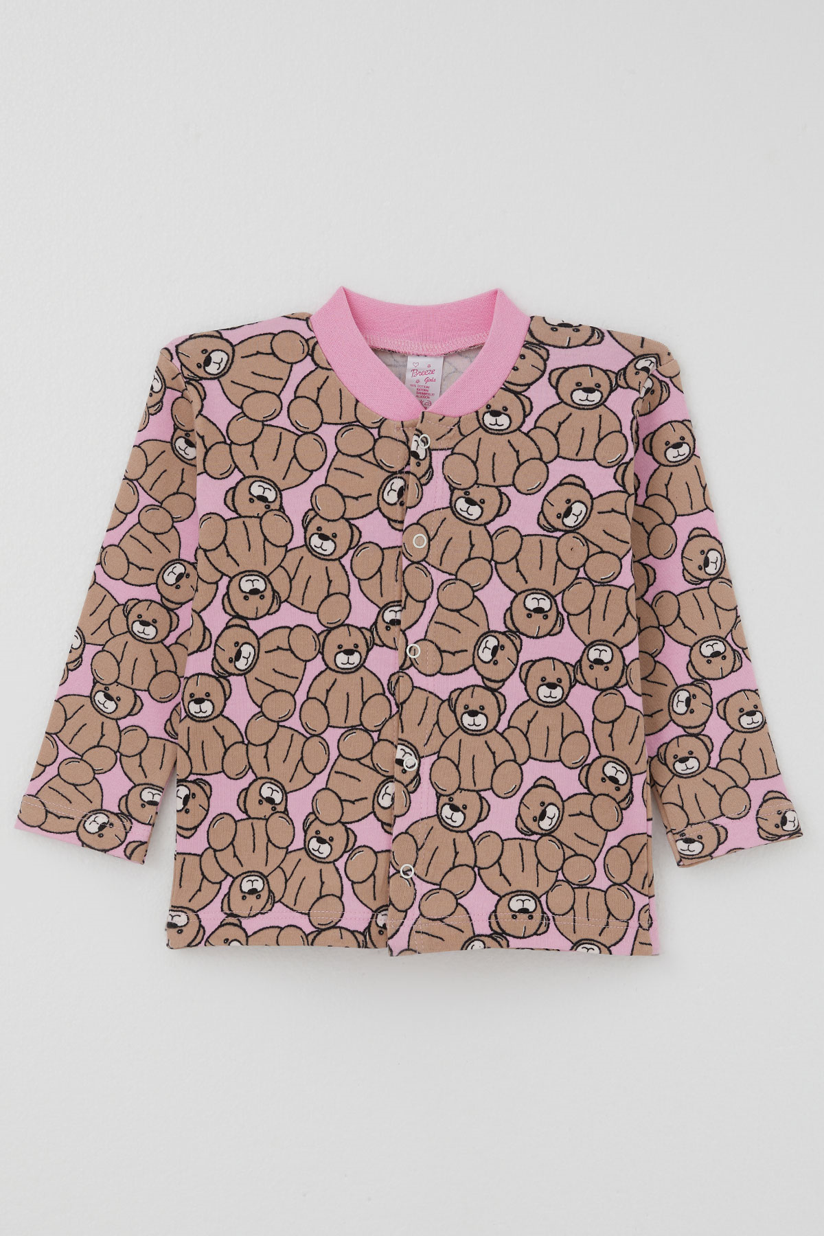 Breeze Kız Bebek Pijama Takımı Sevimli Oyuncak Ayıcık Desenli Önden Çıtçıtlı Pembe (4 Ay-1 Yaş)