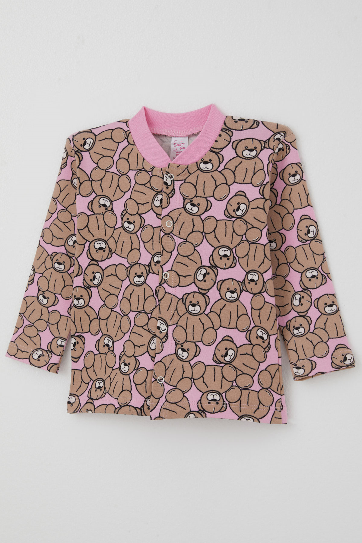 Breeze Kız Bebek Pijama Takımı Sevimli Oyuncak Ayıcık Desenli Önden Çıtçıtlı Pembe (4 Ay-1 Yaş)