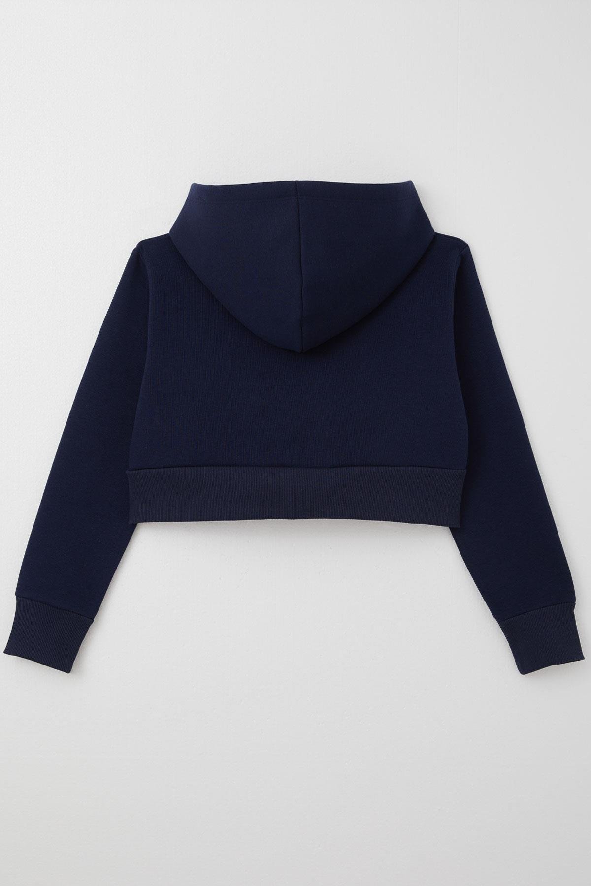 Breeze Kız Çocuk Crop Hırka Fermuarlı Kapüşonlu Lacivert (8-14 Yaş)