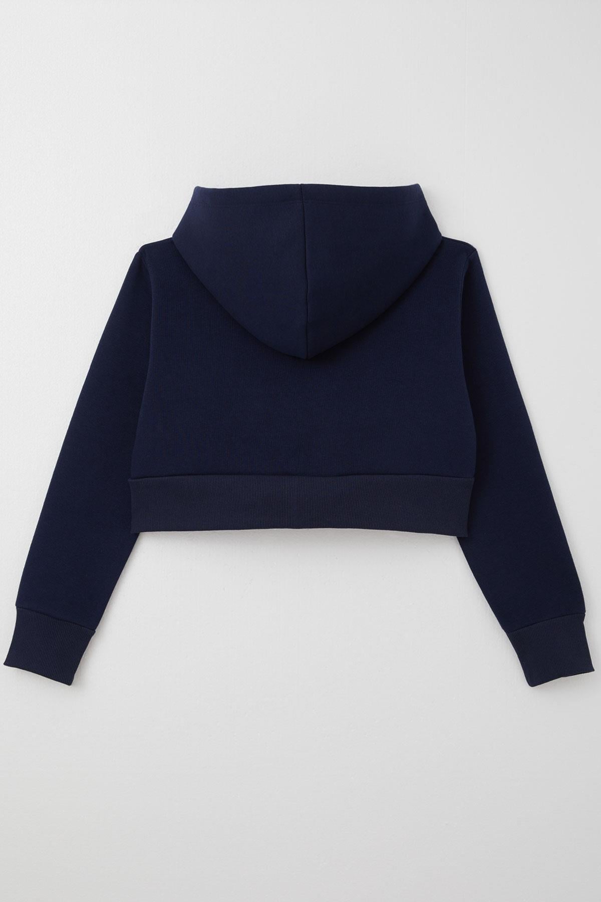 Breeze Kız Çocuk Crop Hırka Fermuarlı Kapüşonlu Lacivert (8-14 Yaş)