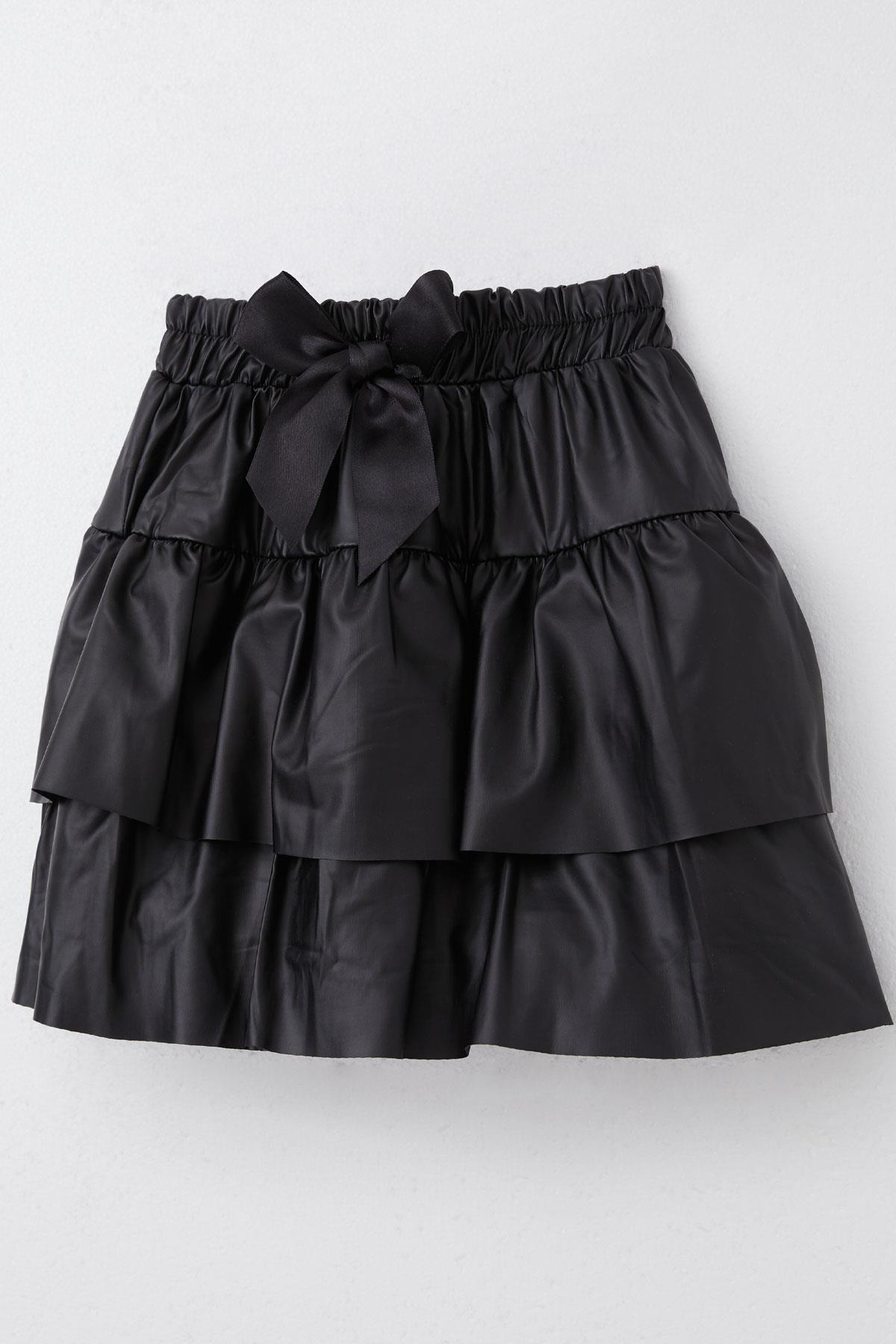 Breeze Kız Çocuk Deri Etek Kat Kat Fiyonklu Siyah (5-10 Yaş)