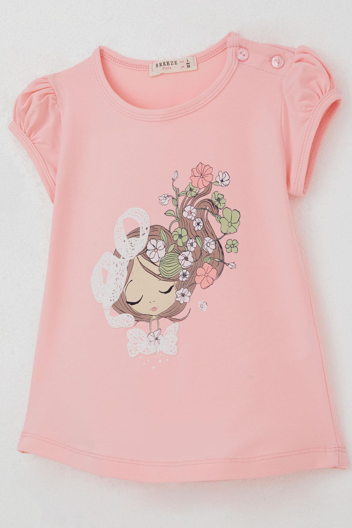 Breeze Kız Çocuk Kapri Taytlı Takım Çiçekli Kız Baskılı Pembe (1.5-5 Yaş)