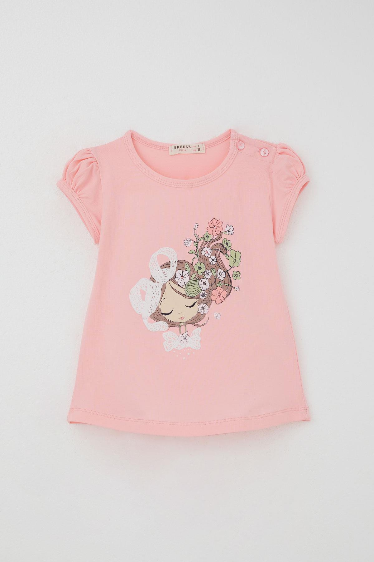 Breeze Kız Çocuk Kapri Taytlı Takım Çiçekli Kız Baskılı Pembe (1.5-5 Yaş)