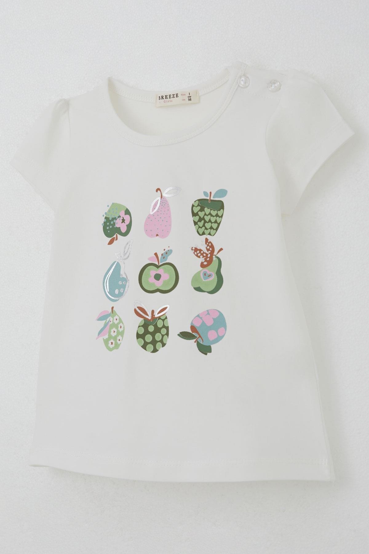 Breeze Kız Çocuk Kapri Taytlı Takım Sevimli Meyveler Baskılı Ekru (1.5-5 Yaş)