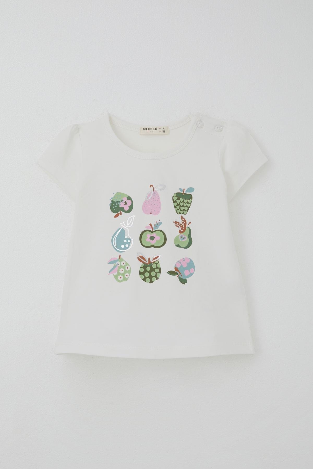 Breeze Kız Çocuk Kapri Taytlı Takım Sevimli Meyveler Baskılı Ekru (1.5-5 Yaş)