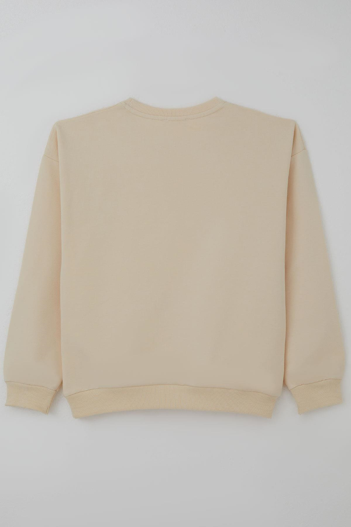 Breeze Kız Çocuk Sweatshirt İncili Çiçek Nakışlı Krem (9-14 Yaş)