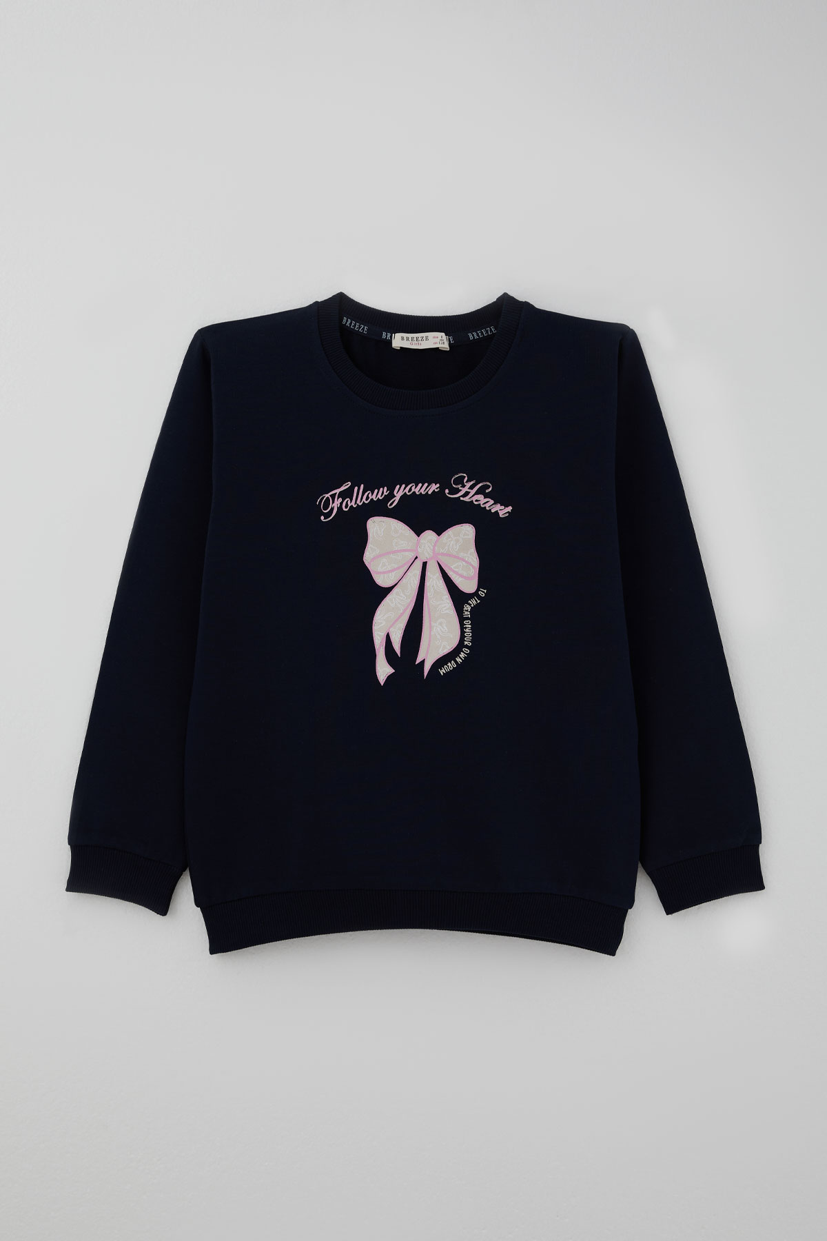 Breeze Kız Çocuk Taytlı Takım Fiyonk Baskılı İspanyol Paça Lacivert (5-9 Yaş)