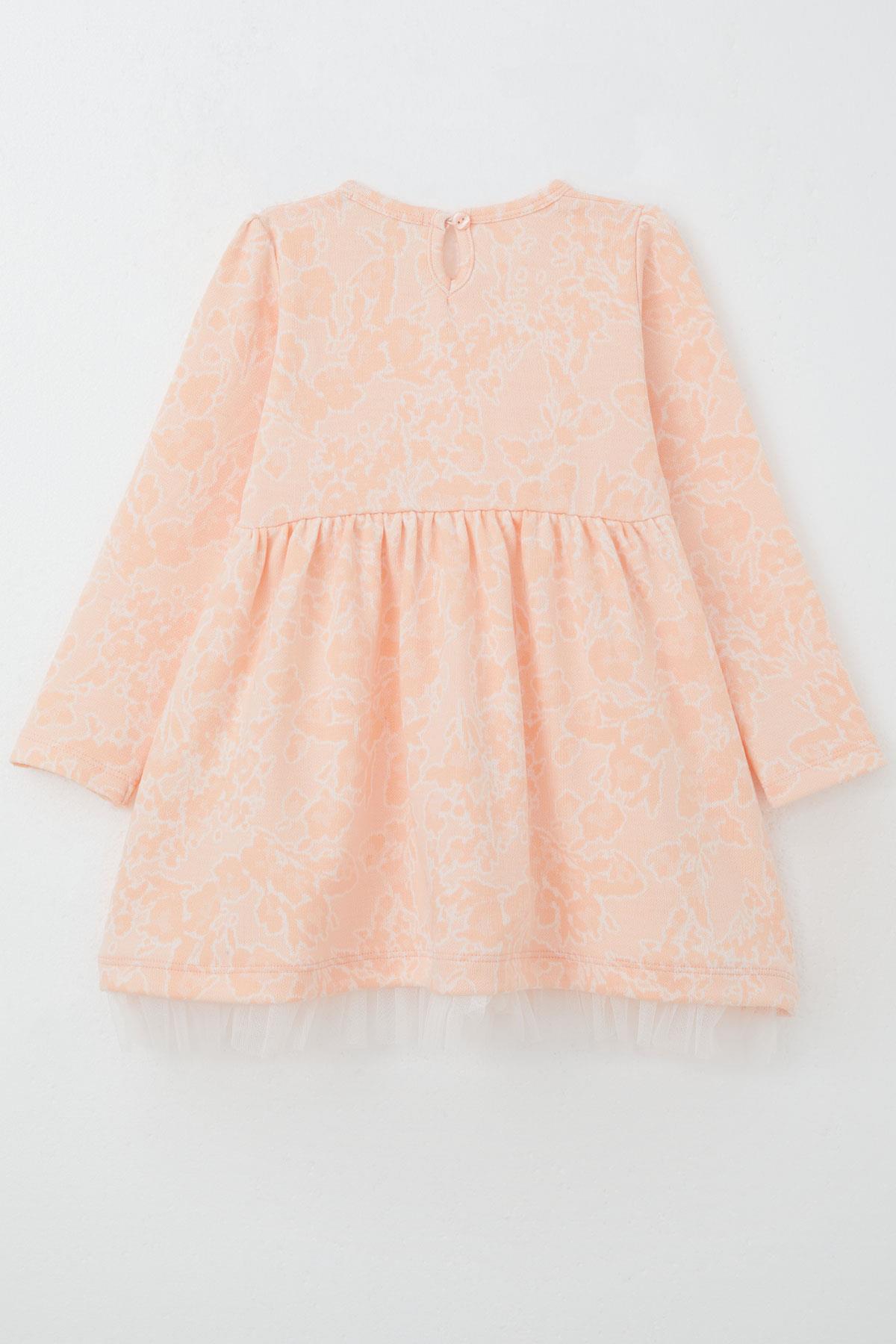 Breeze Kız Çocuk Uzun Kollu Elbise Çiçek Desenli Somon (3-7 Yaş)