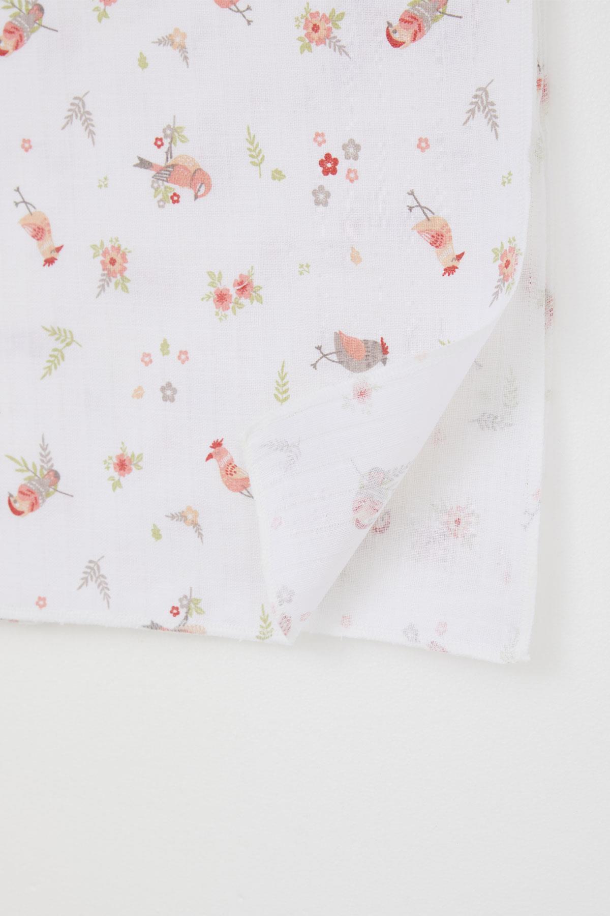 Breeze Yenidoğan Bebek Müslin Battaniye Çiçek & Kuş Desenli Ekru (Standart)