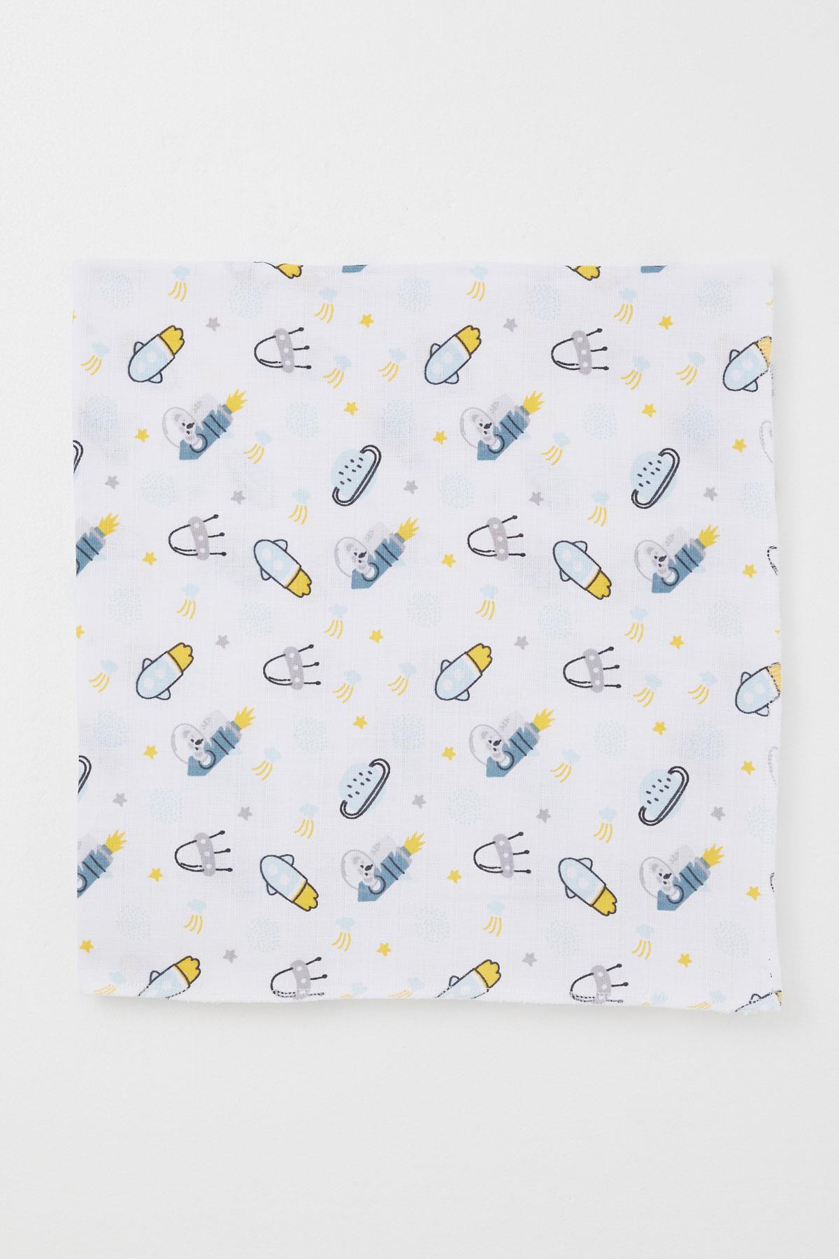 Breeze Yenidoğan Bebek Müslin Battaniye Galaksi Temalı Beyaz (Standart)