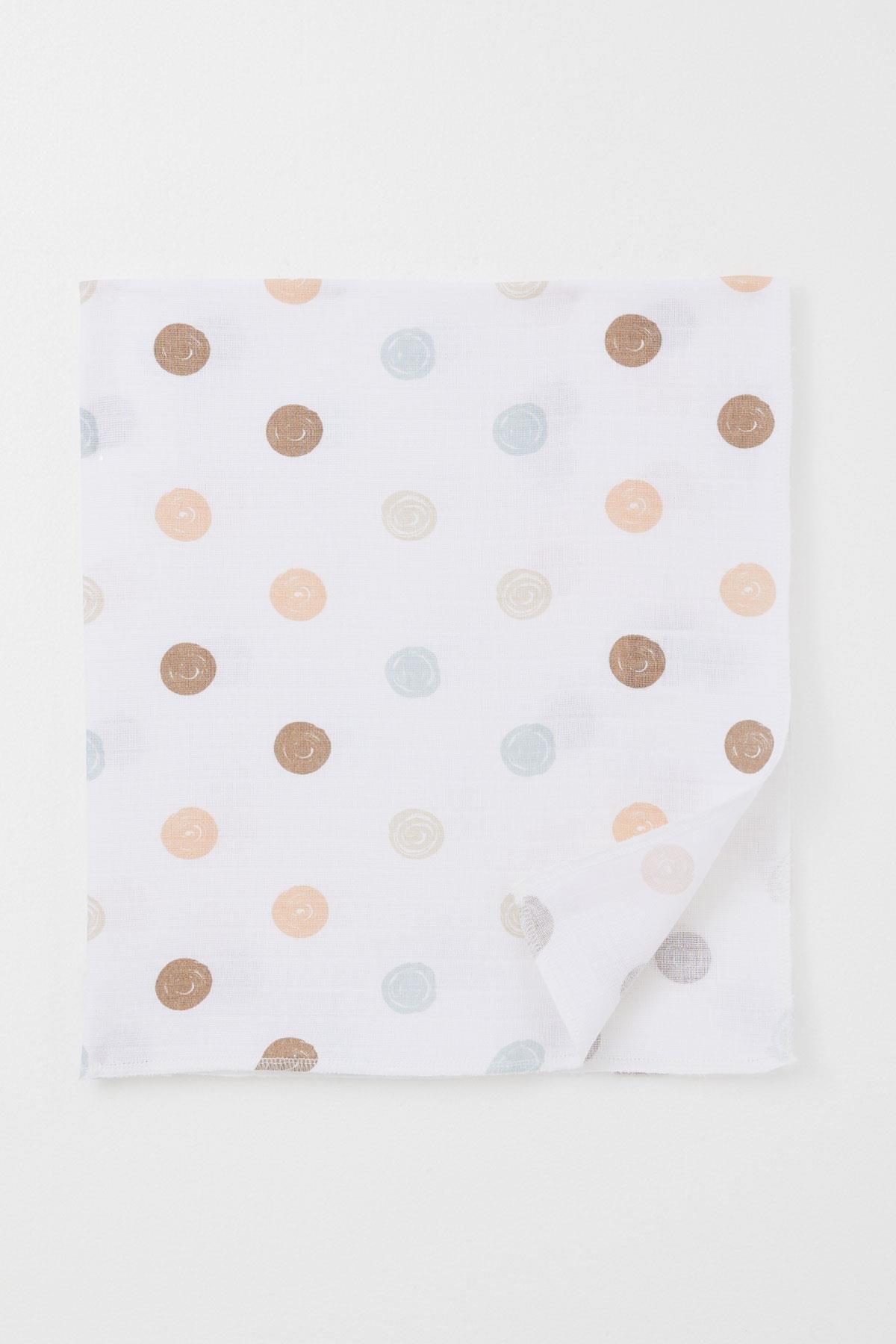 Breeze Yenidoğan Bebek Müslin Battaniye Renkli Puan Desenli Ekru (Standart)