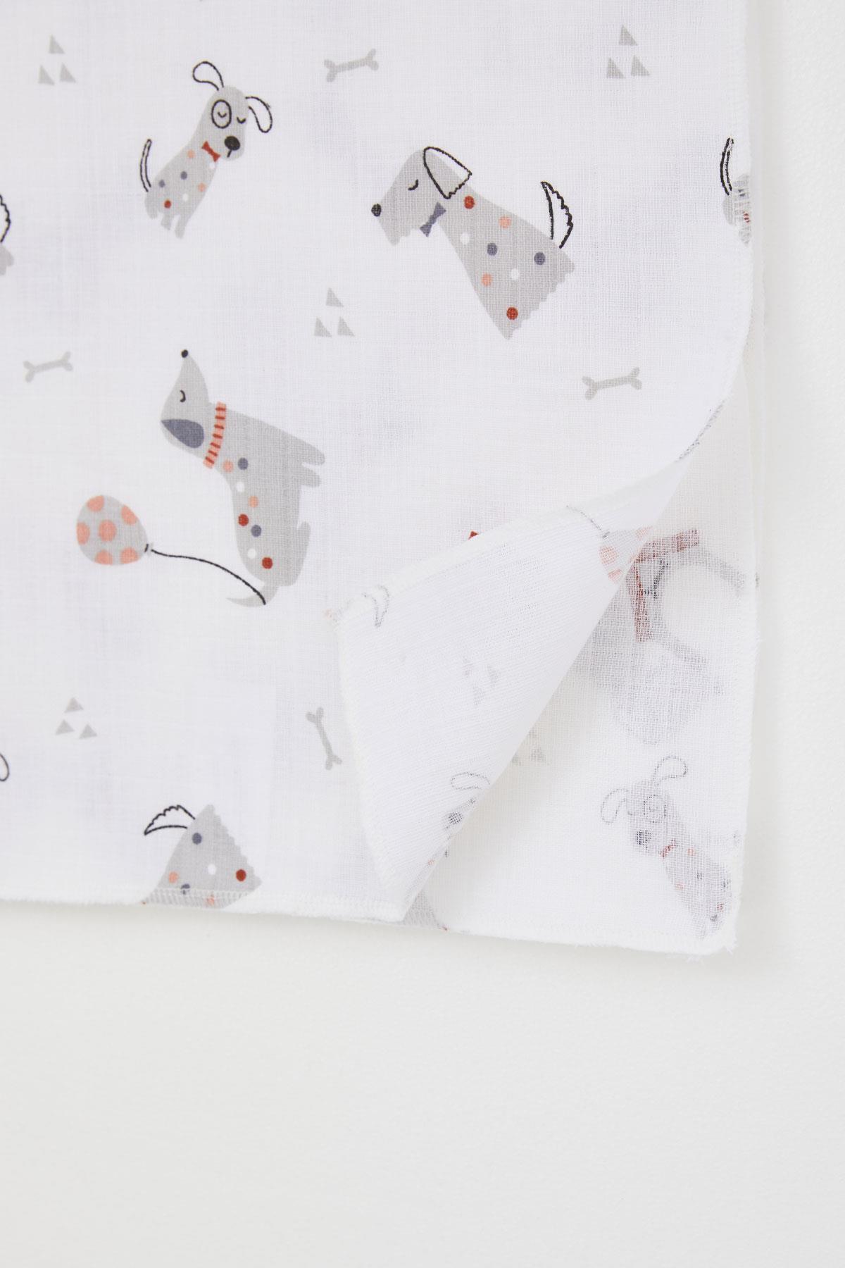 Breeze Yenidoğan Bebek Müslin Battaniye Sevimli Köpekçik Desenli Ekru (Standart)