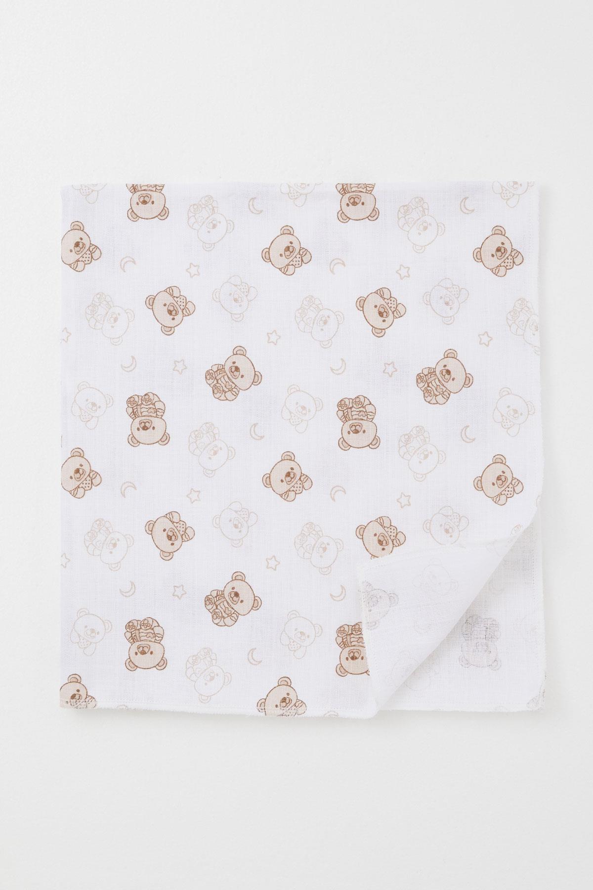 Breeze  Yenidoğan Bebek Müslin Battaniye Sevimli Bebek Ayıcık Desenli Ekru (Standart)