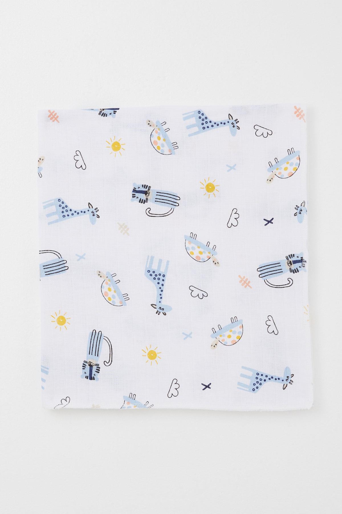 Breeze Yenidoğan Bebek Müslin Battaniye Sevimli Hayvancıklar Desenli Beyaz (Standart)