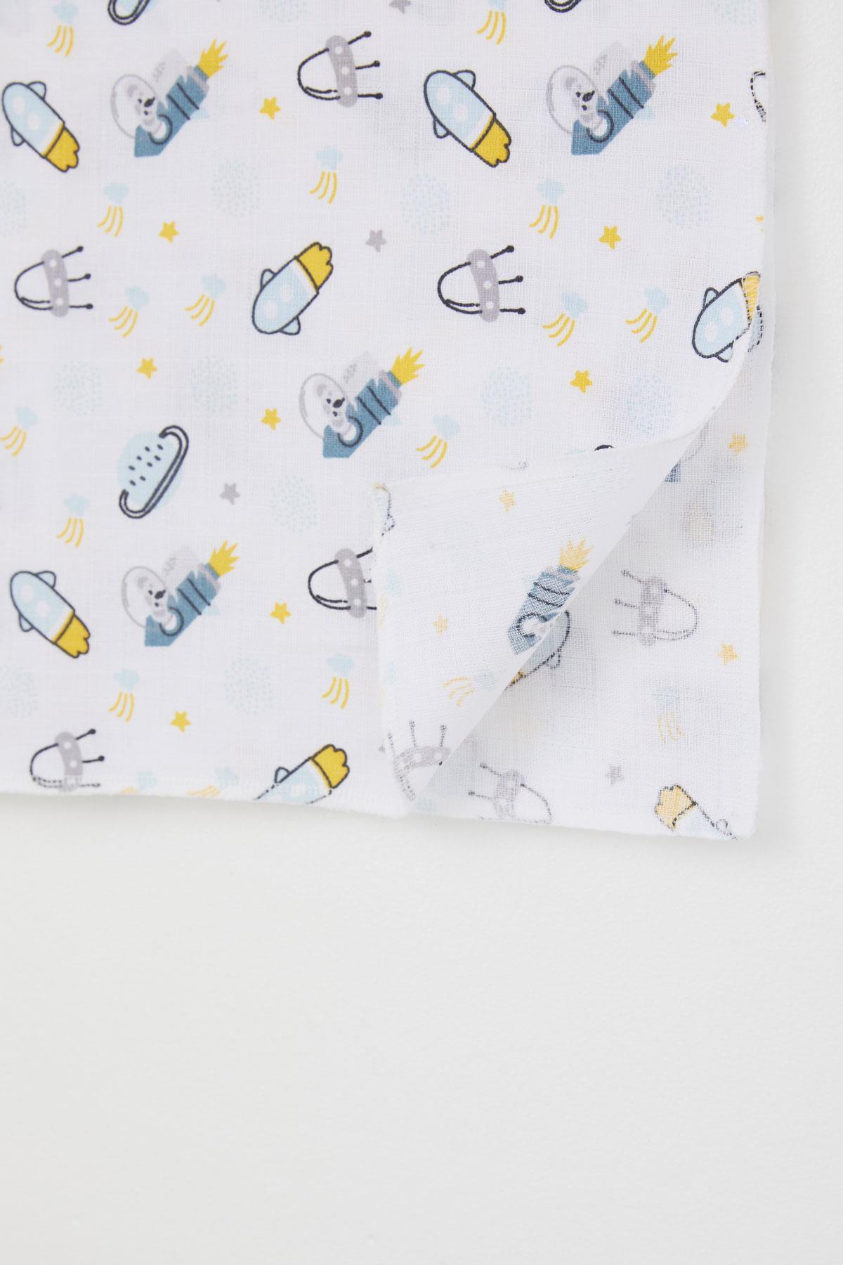 Breeze Yenidoğan Bebek Müslin Battaniye Galaksi Temalı Beyaz (Standart)