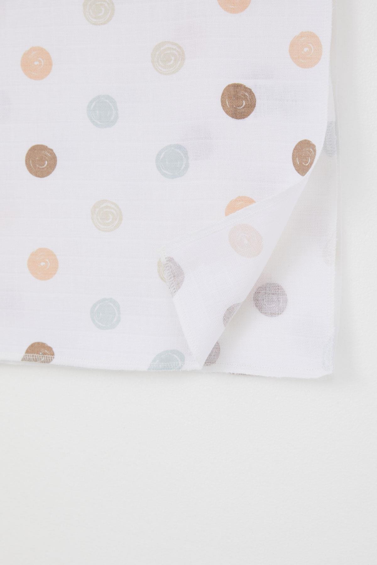 Breeze Yenidoğan Bebek Müslin Battaniye Renkli Puan Desenli Ekru (Standart)