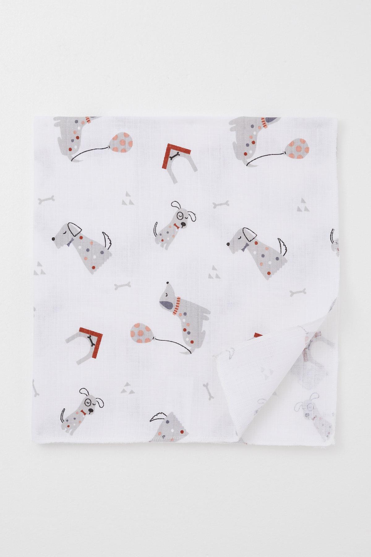 Breeze Yenidoğan Bebek Müslin Battaniye Sevimli Köpekçik Desenli Ekru (Standart)