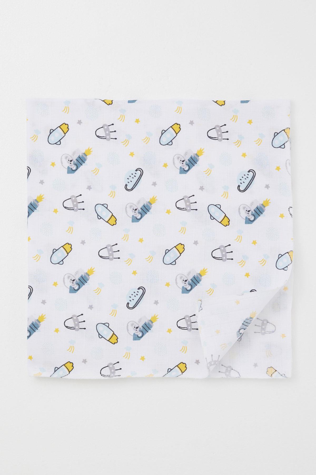 Breeze Yenidoğan Bebek Müslin Battaniye Galaksi Temalı Beyaz (Standart)