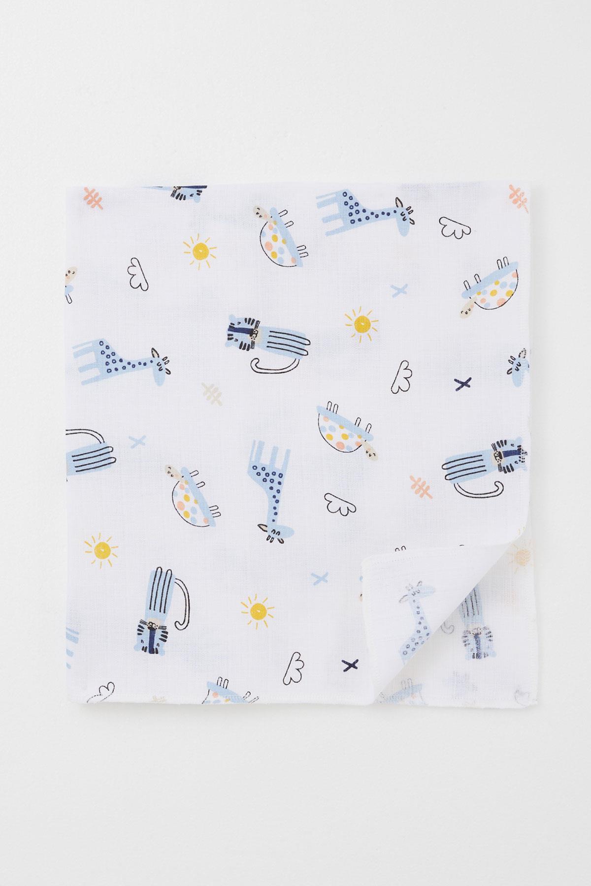 Breeze Yenidoğan Bebek Müslin Battaniye Sevimli Hayvancıklar Desenli Beyaz (Standart)