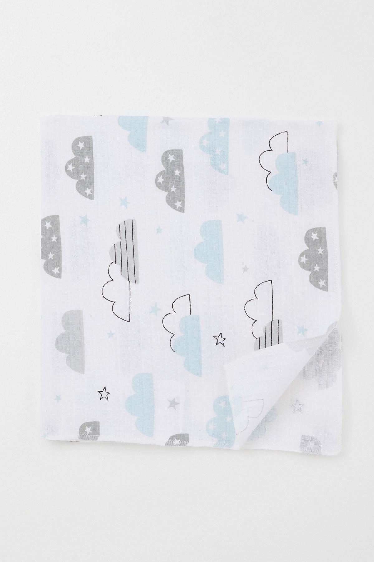 Breeze Yenidoğan Bebek Müslin Battaniye Gökyüzü Temalı Bulut Desenli Beyaz (Standart)