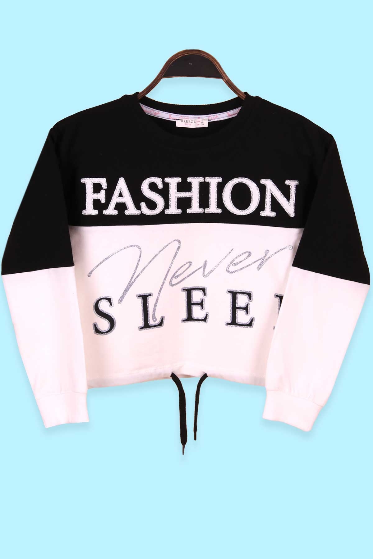 Kız Çocuk Sweatshirt Göbek Üstü Baskılı Ekru (9-14 Yaş)