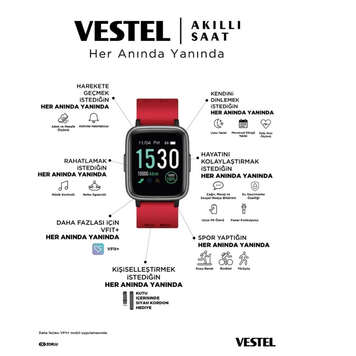 VestelAkıllı BileklikVESTEL Akıllı Saat Kırmızı