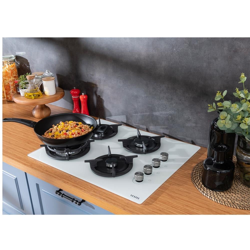 VestelAnkastre OcaklarVestel AOW - 6104W 60 cm 4 Gözü Gazlı Ankastre Ocak