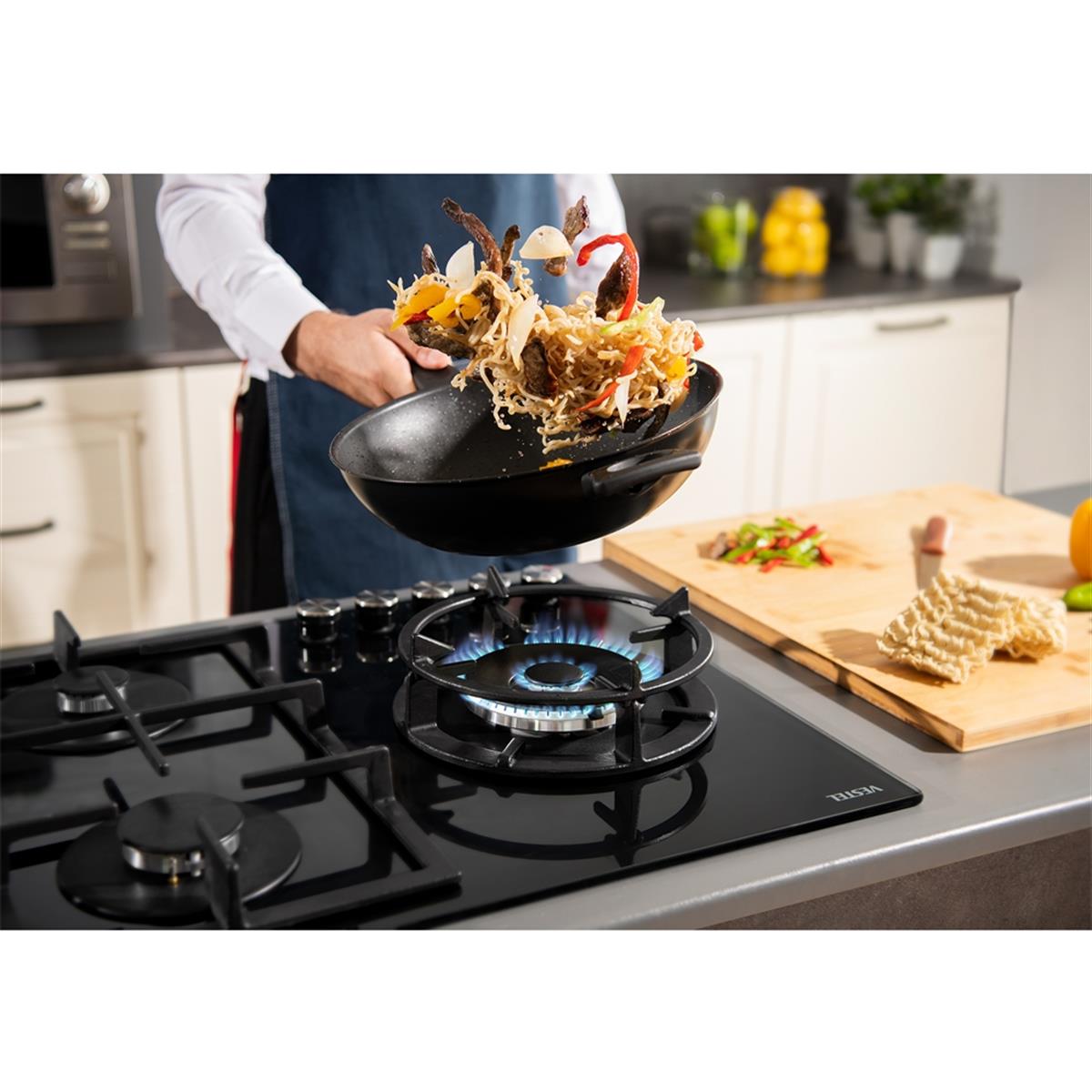 VestelAnkastre OcaklarVestel BH - 9115 BW 4 Göz Gaz Önden Kontrol Siyah Cam Tablalı Çerçeveli Ocak