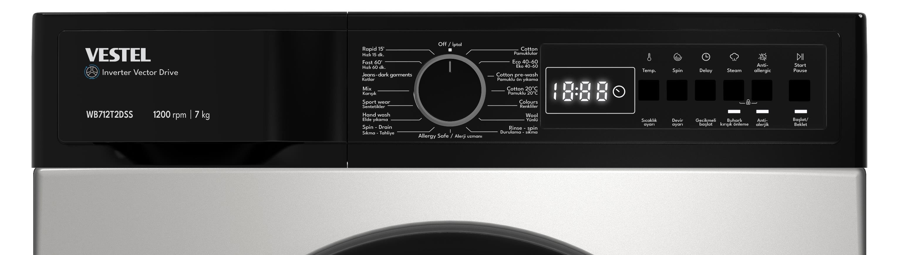 VestelÇamaşır MakineleriVestel WB712T2DSS 7Kg Çamaşır Makinesi A+++ 