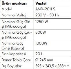 VestelMikrodalgalarVestel AMD-2011 S Mikrodalga Fırın