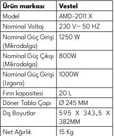 VestelMikrodalgalarVestel AMD-2011 X Mikrodalga Fırın
