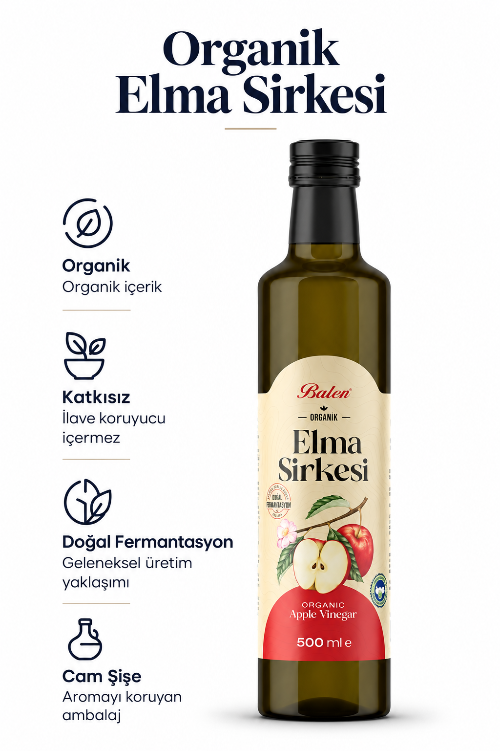 Balen Organik Elma Sirkesi 500 Ml