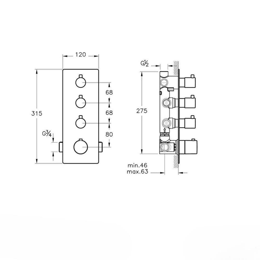 Artema Aquaheat S5 Ankastre Banyo - Duş Bataryası (5 Yollu Yönlendirici) A47189ArtemaA47189Banyo Bataryaları