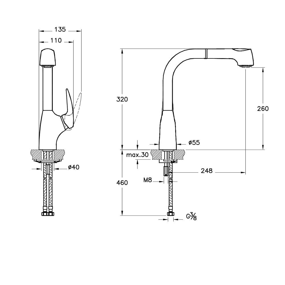 Artema Armix V3 El Duşlu Eviye Bataryası A42151ArtemaA42151Eviye Bataryaları