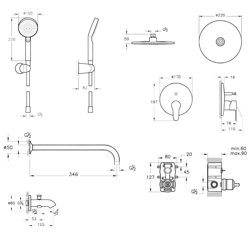 Artema Duş Seti, Win S, Ankastre, Rain L, (Master El Duşlu), A49247ArtemaA49247Ankastre Duş Setleri