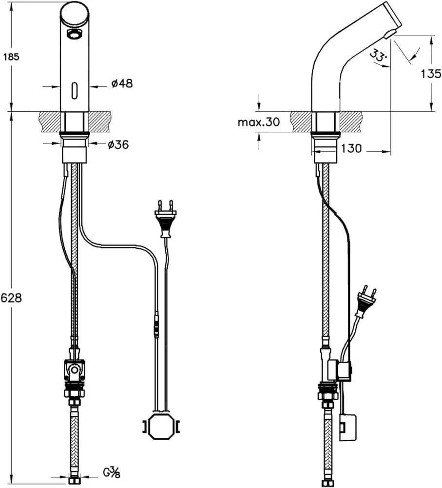 Artema Fotoselli Krom Lavabo Bataryası (Tek Su Girişli-Elektirikli) A47175ArtemaA47175TPLFotoselli Lavabo Bataryaları