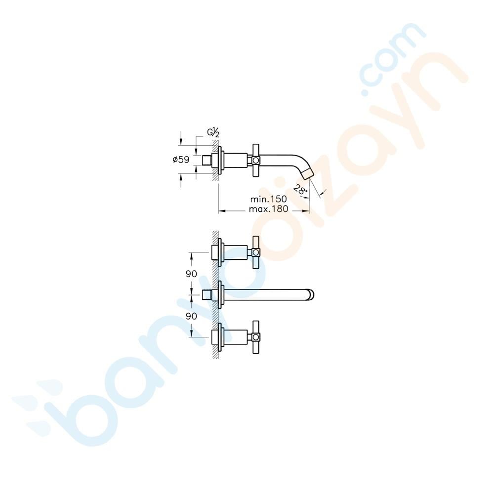 Artema Juno Ankastre Lavabo Bataryası (Sıva Üstü Grubu), A40830 ArtemaA40830Lavabo Bataryaları