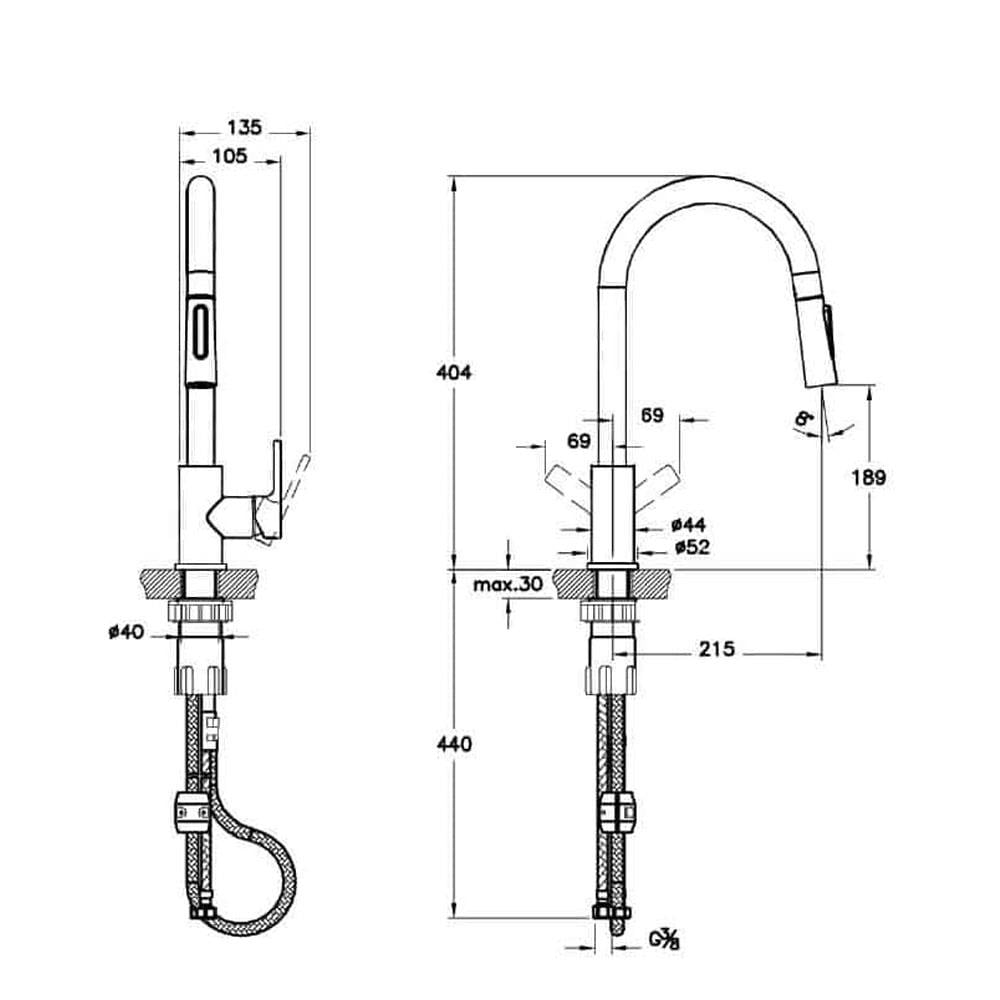 Artema Maestro Pull-Down Eviye Bataryası A42145ArtemaA42145Eviye Bataryaları