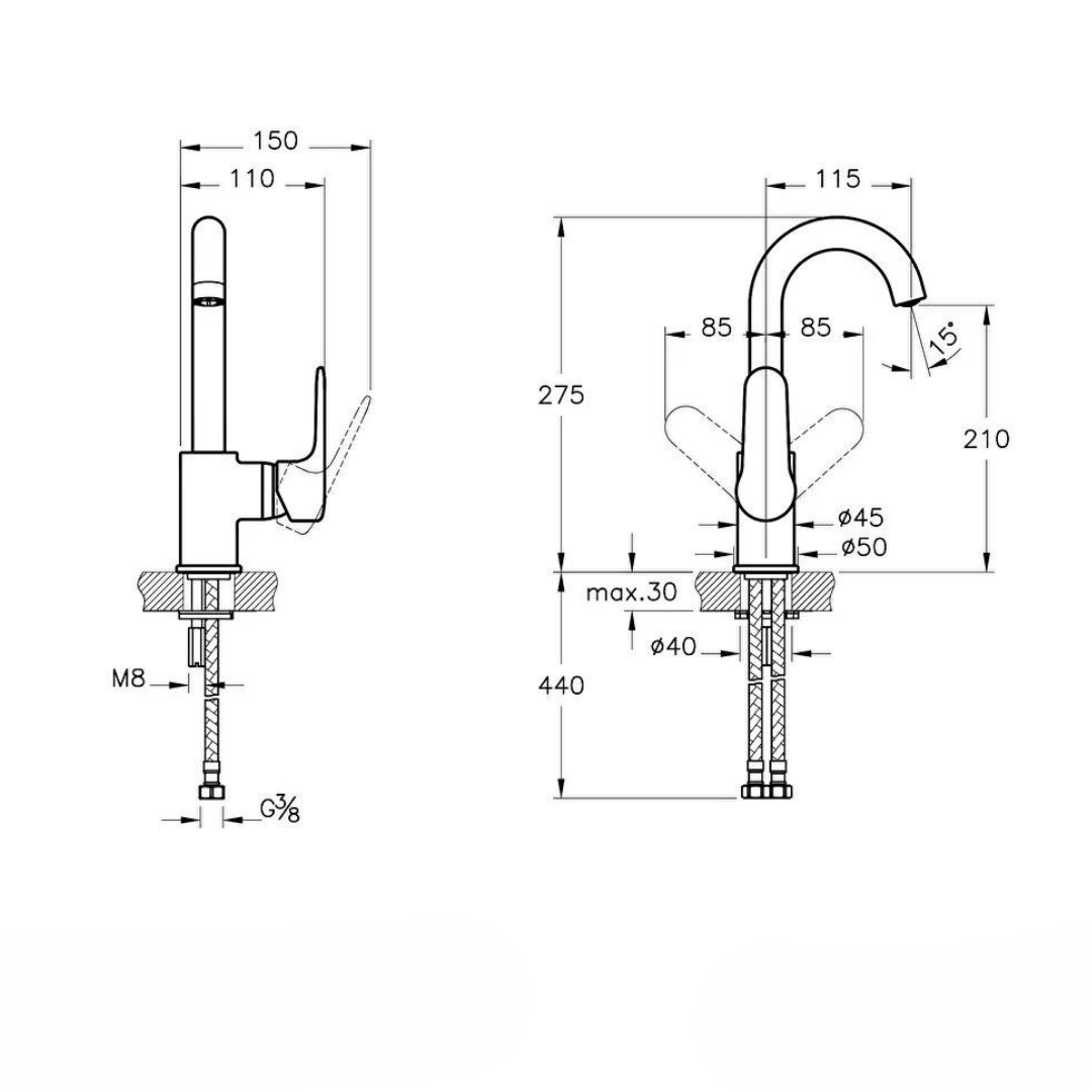 Artema Root Round Lavabo Bataryası Döner Borulu Fırçalı Nikel A4275434ArtemaA4275434Lavabo Bataryaları