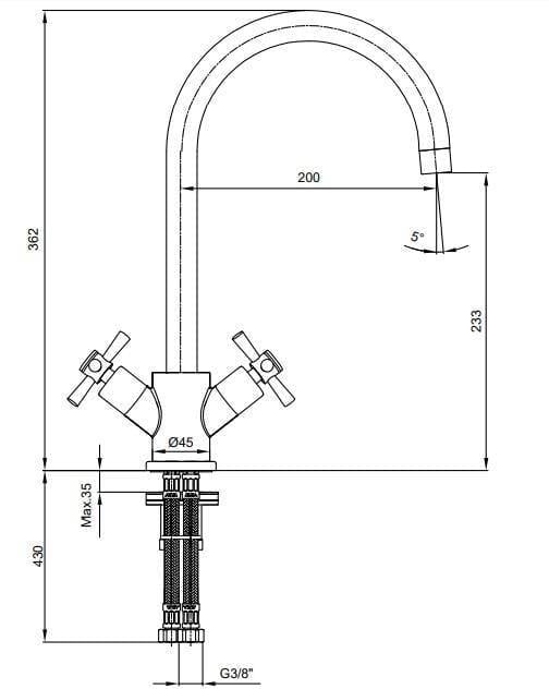 ECA Quadrille Tek Gövde Mutfak Eviye Bataryası Krom, 102108488Eca102108488Eviye Bataryaları