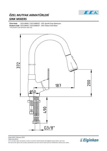 ECA Spylos Spiralli Mutfak Eviye Bataryası Krom, 102118142Eca102118142Eviye Bataryaları