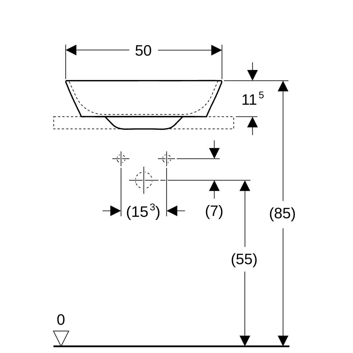 Geberit One CleanDrain Çanak Lavabo 50x42.5cm Karatect, 505.051.00.1Geberit505.051.00.1Çanak Lavabo