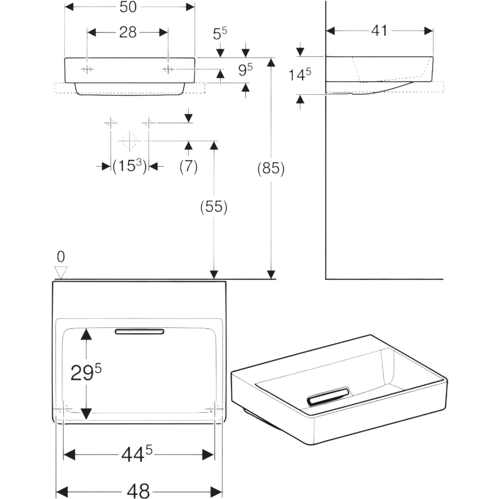 Geberit One CleanDrain KeraTect Tezgah Üstü Lavabo, 50 cm, Yatay Çıkışlı, 505.023.00.1Geberit505.023.00.1Tezgah Üstü Lavabo Modelleri ve Fiyatları | Banyo Dizayn