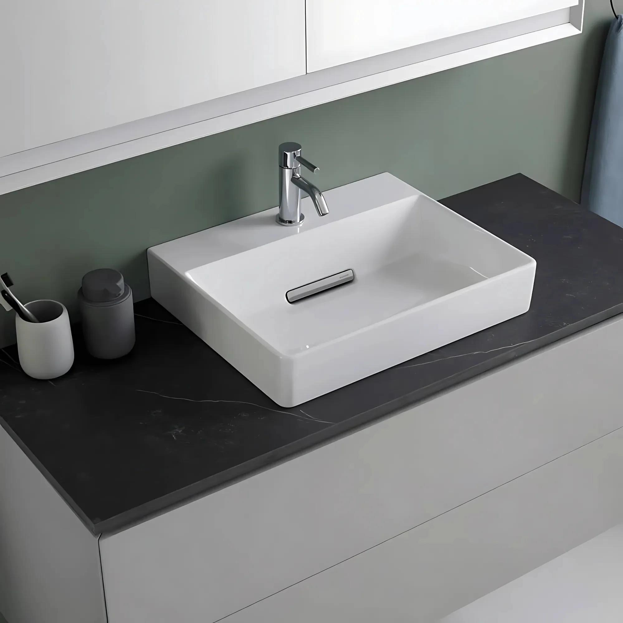 Geberit One CleanDrain KeraTect Tezgah Üstü Lavabo, 50 cm, Yatay Çıkışlı, 505.024.00.1Geberit505.024.00.1Çanak Lavabo