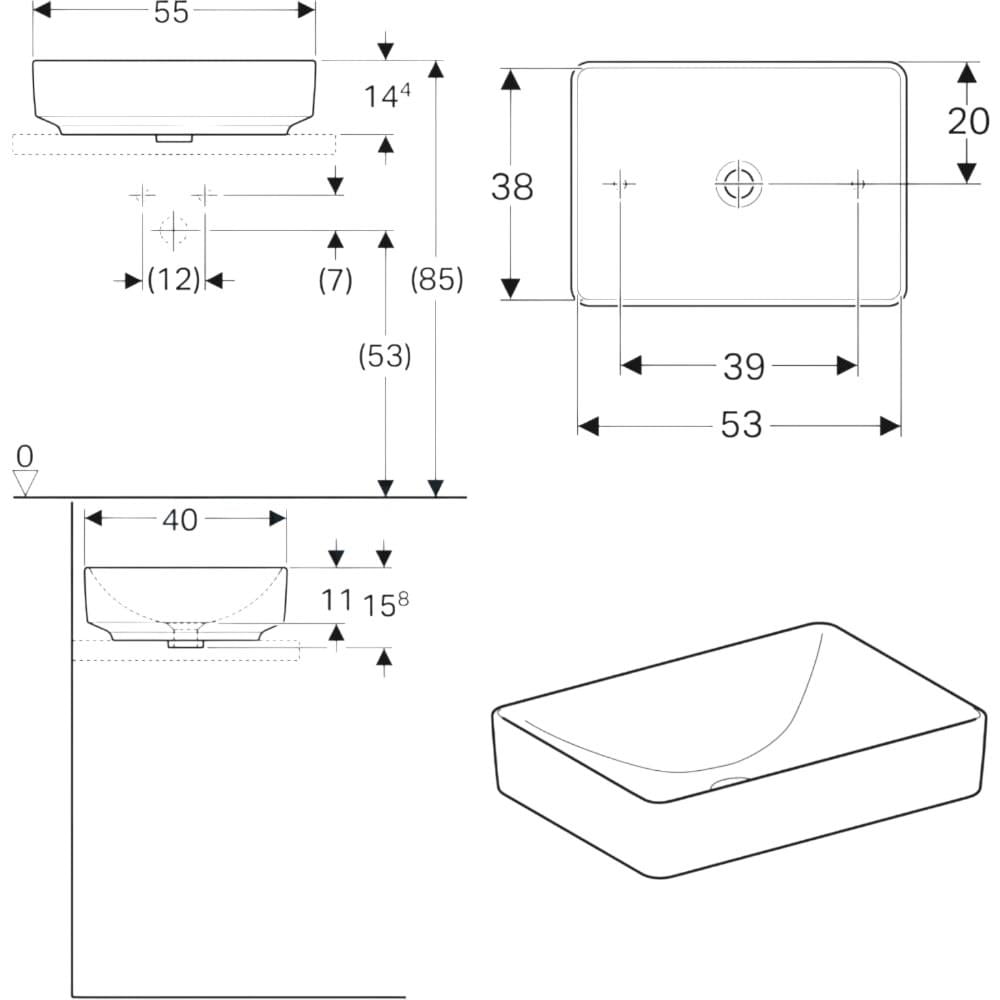 Geberit VariForm Dikdörtgen Çanak Lavabo, 55 cm, 500.779.01.2Geberit500.779.01.2Çanak Lavabo