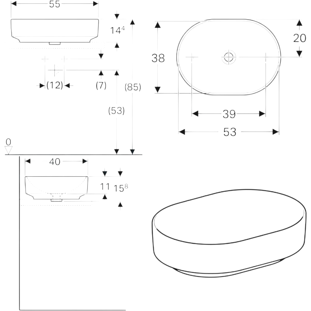 Geberit VariForm Oval Çanak Lavabo, 55 cm, Beyaz, 500.774.01.2Geberit500.774.01.2Çanak Lavabo