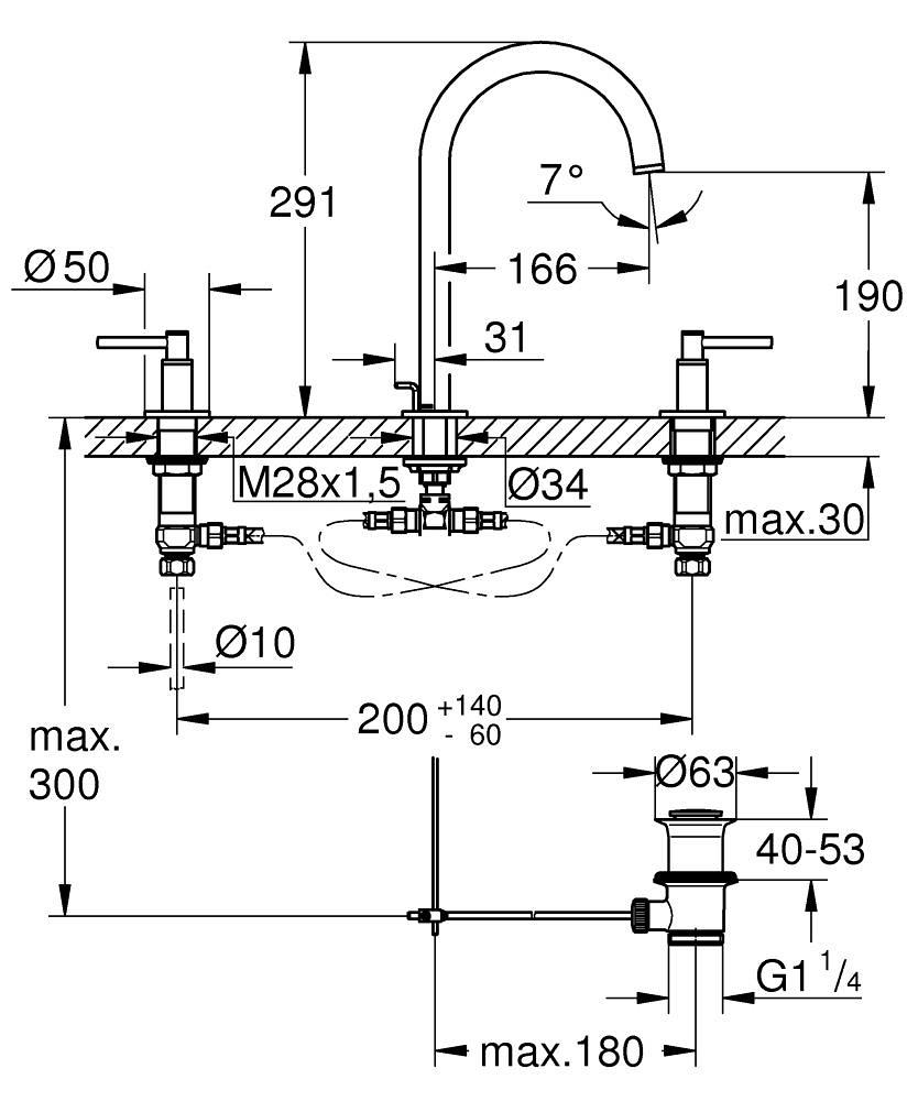 Grohe Atrio 3 Delikli Ankastre Lavabo Bataryası, Sifon Kumandalı Krom, 20649000Grohe20649000İki Ve Üç Delikli Lavabo Bataryaları